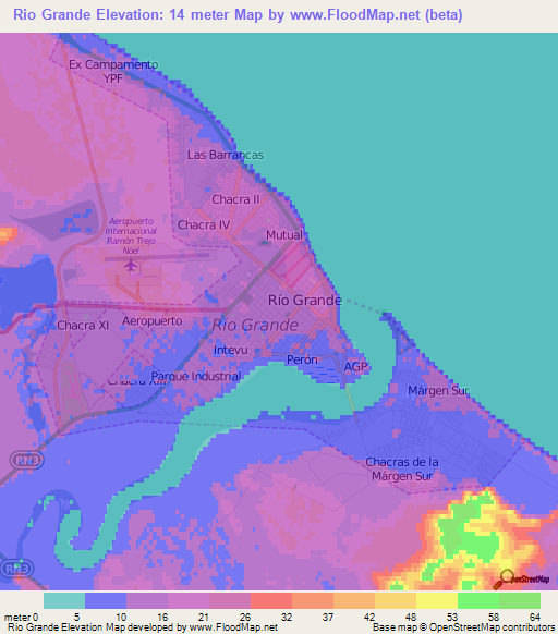 Rio Grande,Argentina Elevation Map