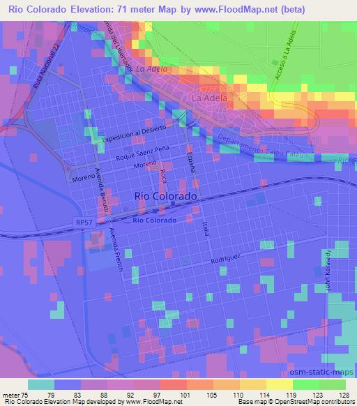 Rio Colorado,Argentina Elevation Map