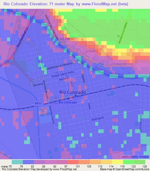 Rio Colorado,Argentina Elevation Map