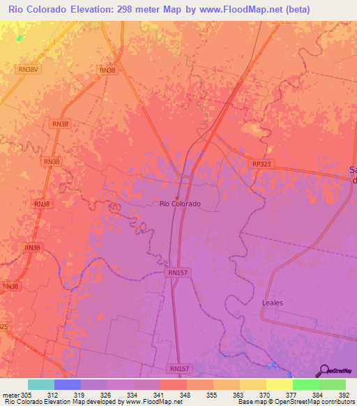 Rio Colorado,Argentina Elevation Map