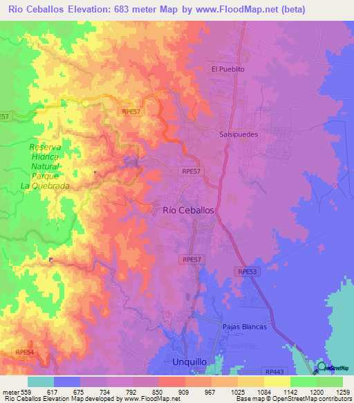 Rio Ceballos,Argentina Elevation Map