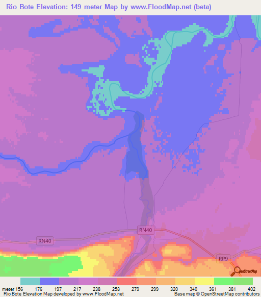 Rio Bote,Argentina Elevation Map