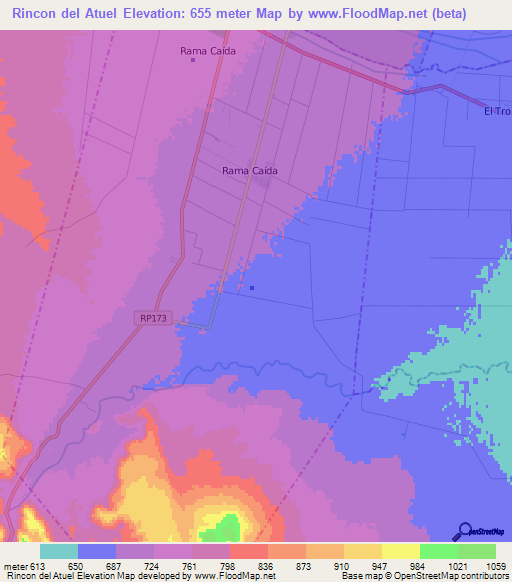 Rincon del Atuel,Argentina Elevation Map