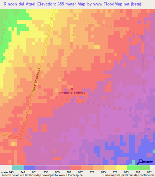Rincon del Atuel,Argentina Elevation Map
