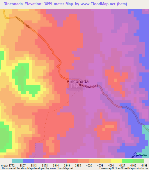 Rinconada,Argentina Elevation Map