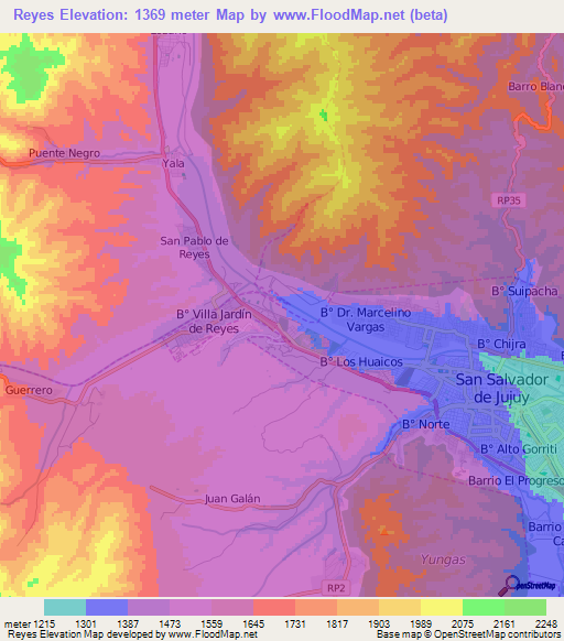 Reyes,Argentina Elevation Map