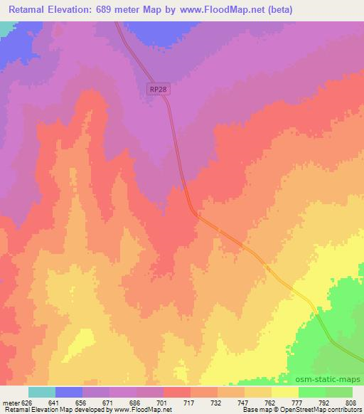 Retamal,Argentina Elevation Map