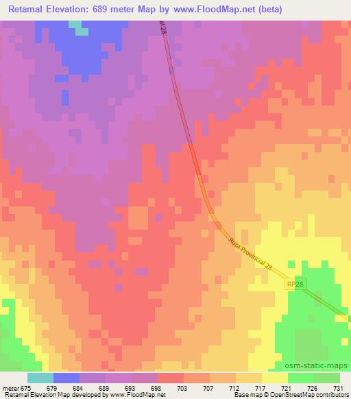 Retamal,Argentina Elevation Map
