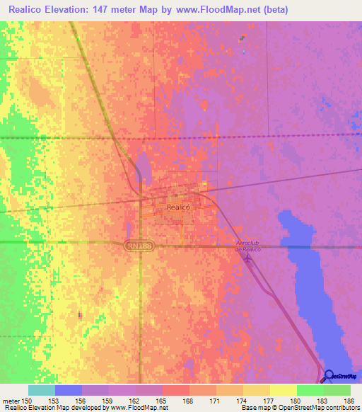 Realico,Argentina Elevation Map