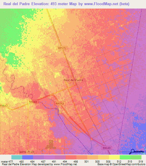 Real del Padre,Argentina Elevation Map