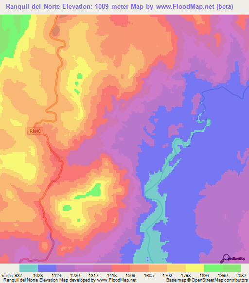 Ranquil del Norte,Argentina Elevation Map