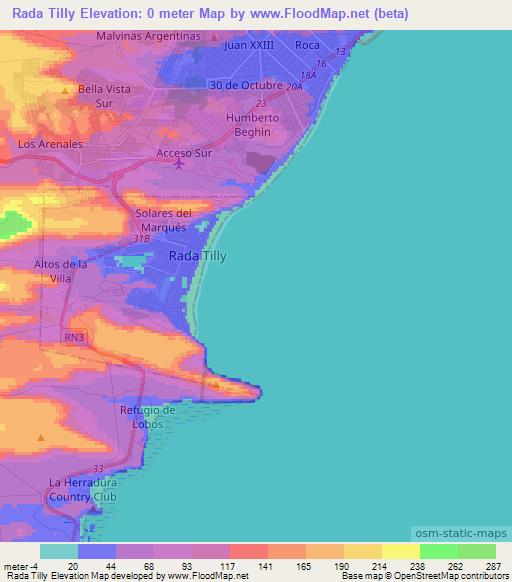 Rada Tilly,Argentina Elevation Map