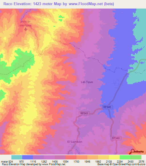 Raco,Argentina Elevation Map