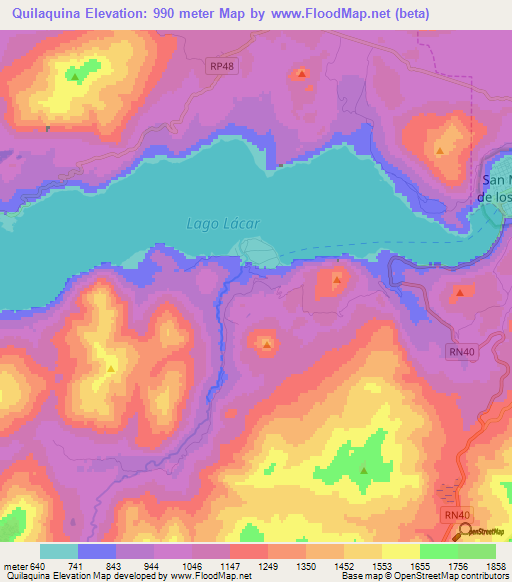 Quilaquina,Argentina Elevation Map