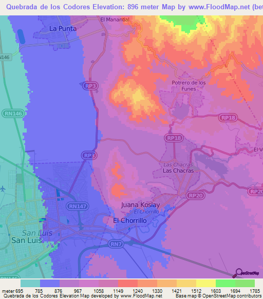 Quebrada de los Codores,Argentina Elevation Map