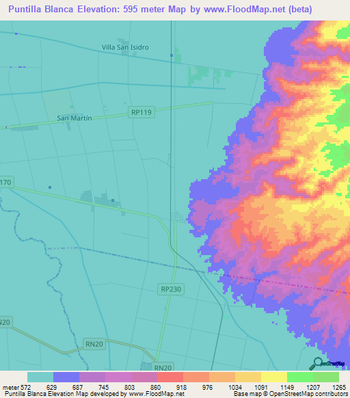 Puntilla Blanca,Argentina Elevation Map