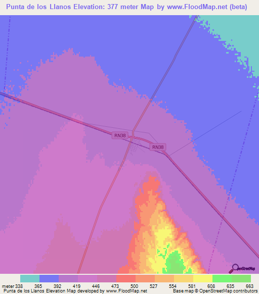 Punta de los Llanos,Argentina Elevation Map