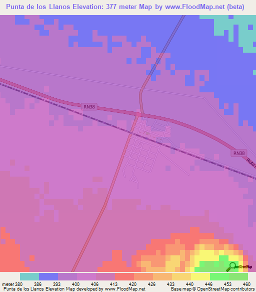 Punta de los Llanos,Argentina Elevation Map