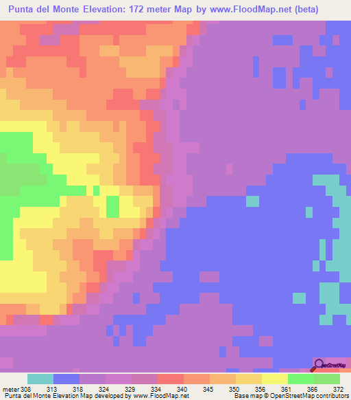 Punta del Monte,Argentina Elevation Map
