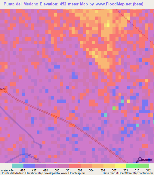 Punta del Medano,Argentina Elevation Map