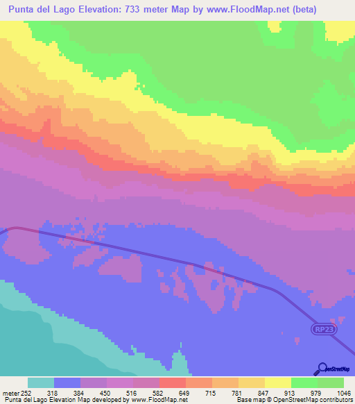 Punta del Lago,Argentina Elevation Map