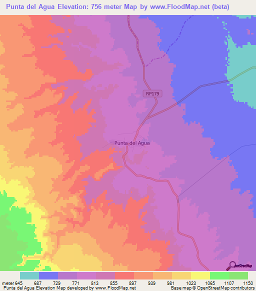 Punta del Agua,Argentina Elevation Map
