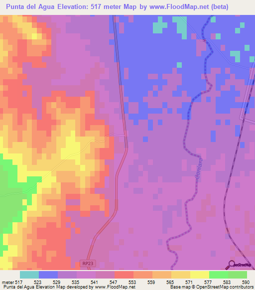 Punta del Agua,Argentina Elevation Map