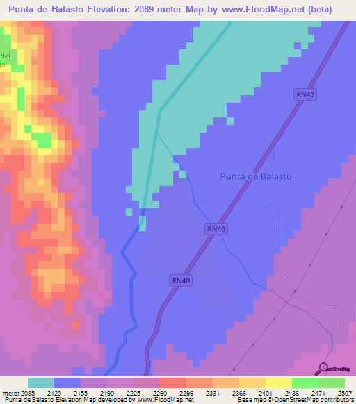Punta de Balasto,Argentina Elevation Map