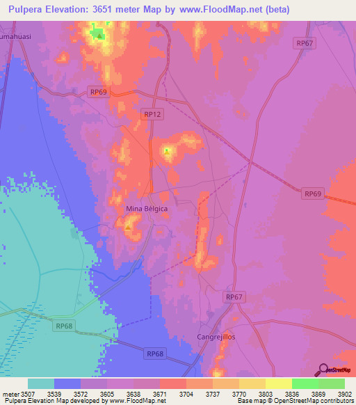 Pulpera,Argentina Elevation Map
