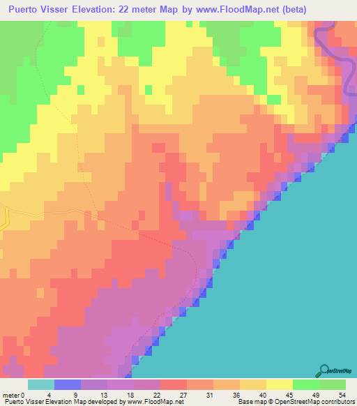 Puerto Visser,Argentina Elevation Map