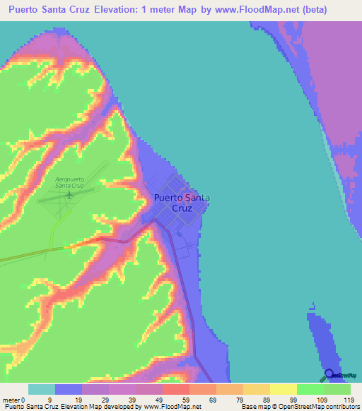 Puerto Santa Cruz,Argentina Elevation Map