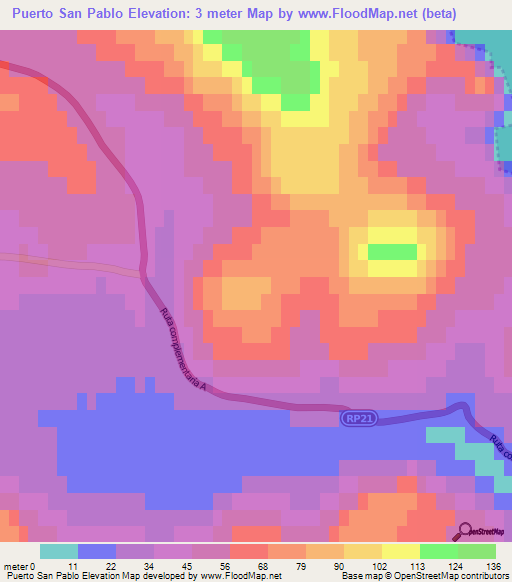 Puerto San Pablo,Argentina Elevation Map