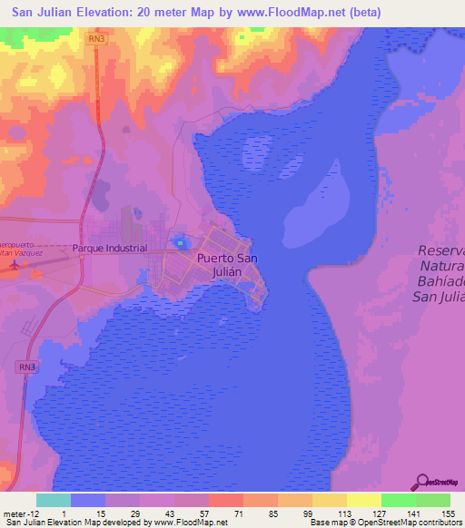 San Julian,Argentina Elevation Map