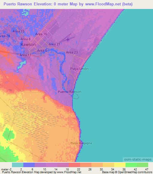Puerto Rawson,Argentina Elevation Map