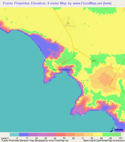 Puerto Piramides,Argentina Elevation Map