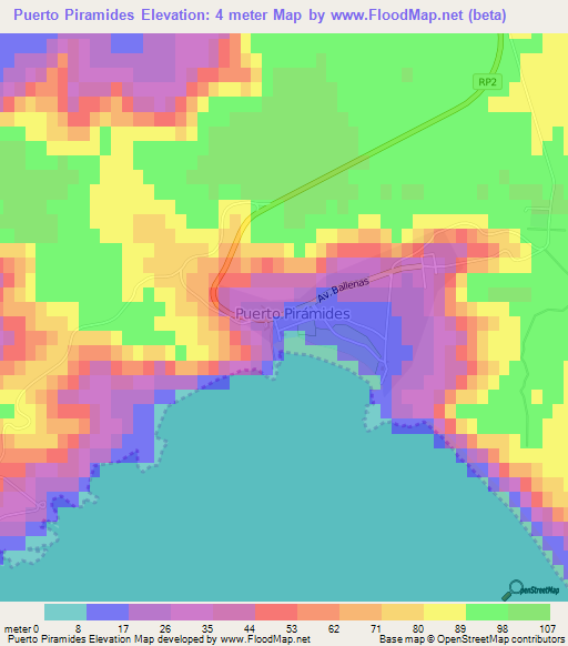 Puerto Piramides,Argentina Elevation Map