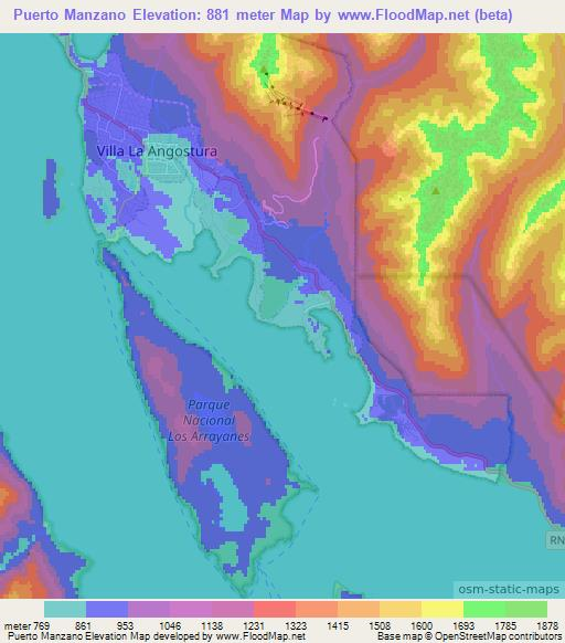 Puerto Manzano,Argentina Elevation Map