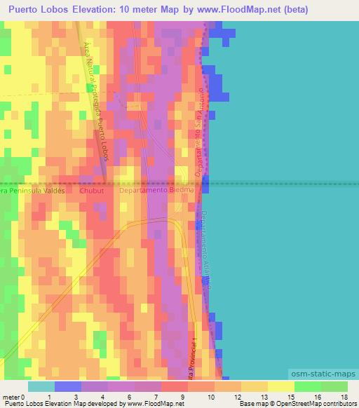 Puerto Lobos,Argentina Elevation Map
