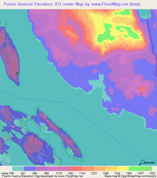 Puerto Huemul,Argentina Elevation Map