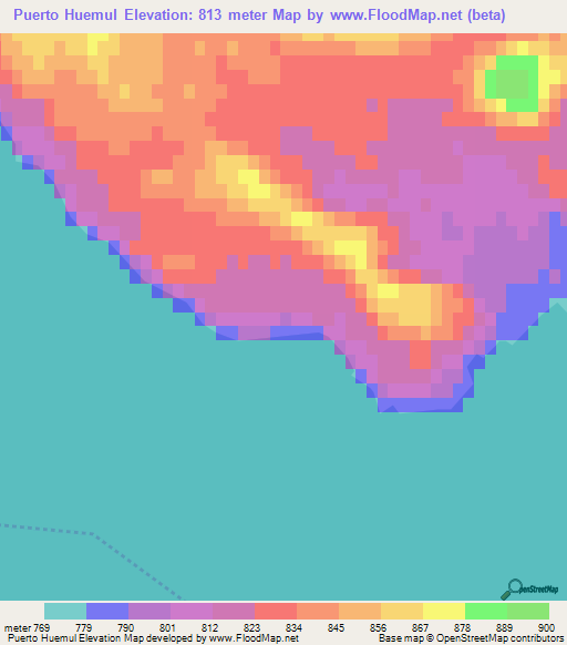 Puerto Huemul,Argentina Elevation Map