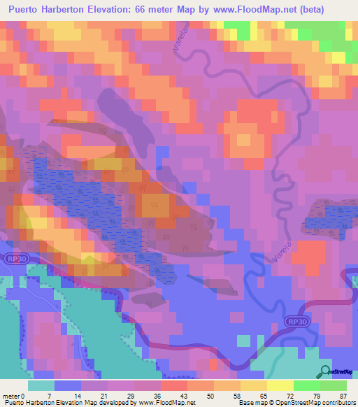 Puerto Harberton,Argentina Elevation Map