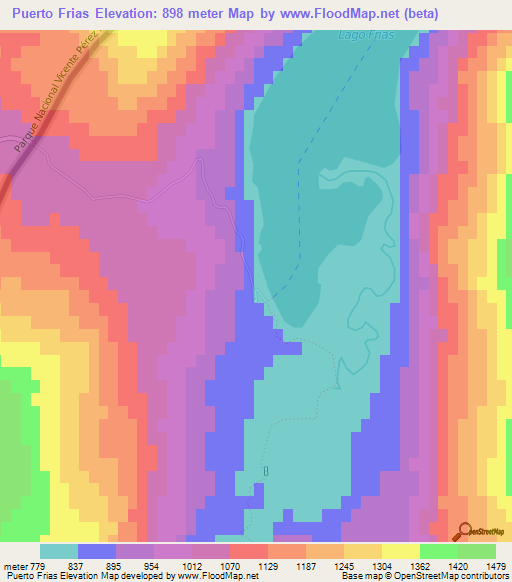Puerto Frias,Argentina Elevation Map