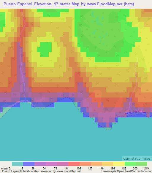 Puerto Espanol,Argentina Elevation Map