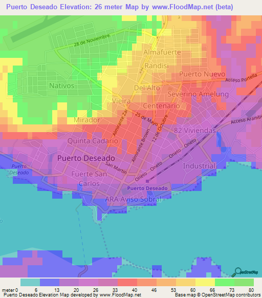 Puerto Deseado,Argentina Elevation Map