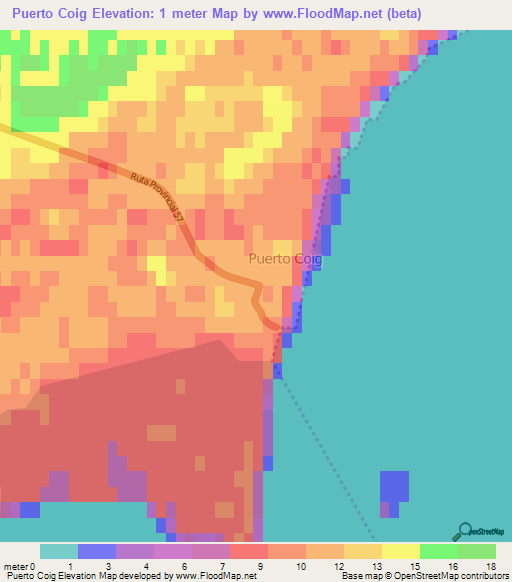 Puerto Coig,Argentina Elevation Map