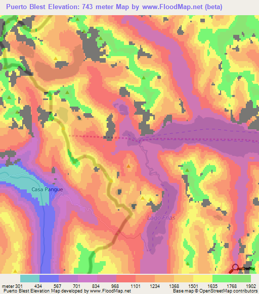 Puerto Blest,Argentina Elevation Map