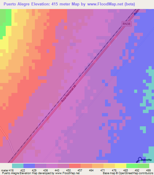 Puerto Alegre,Argentina Elevation Map