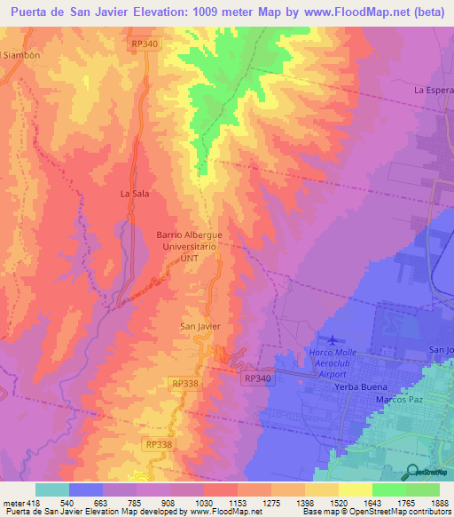 Puerta de San Javier,Argentina Elevation Map