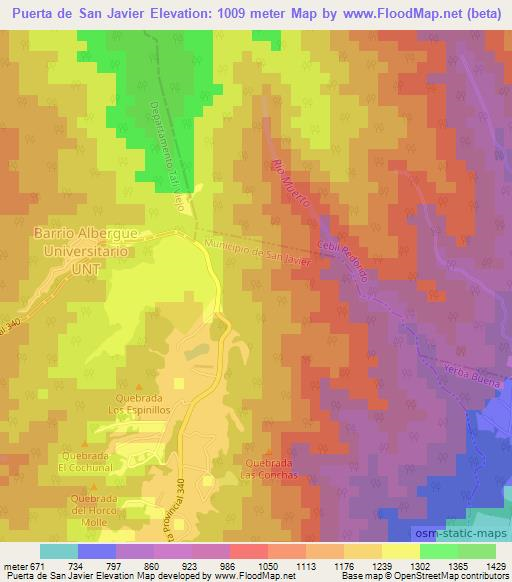 Puerta de San Javier,Argentina Elevation Map