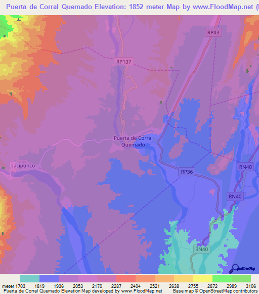 Puerta de Corral Quemado,Argentina Elevation Map